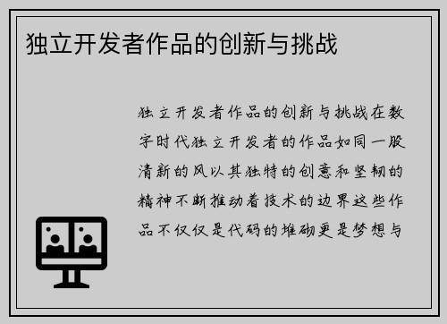 独立开发者作品的创新与挑战
